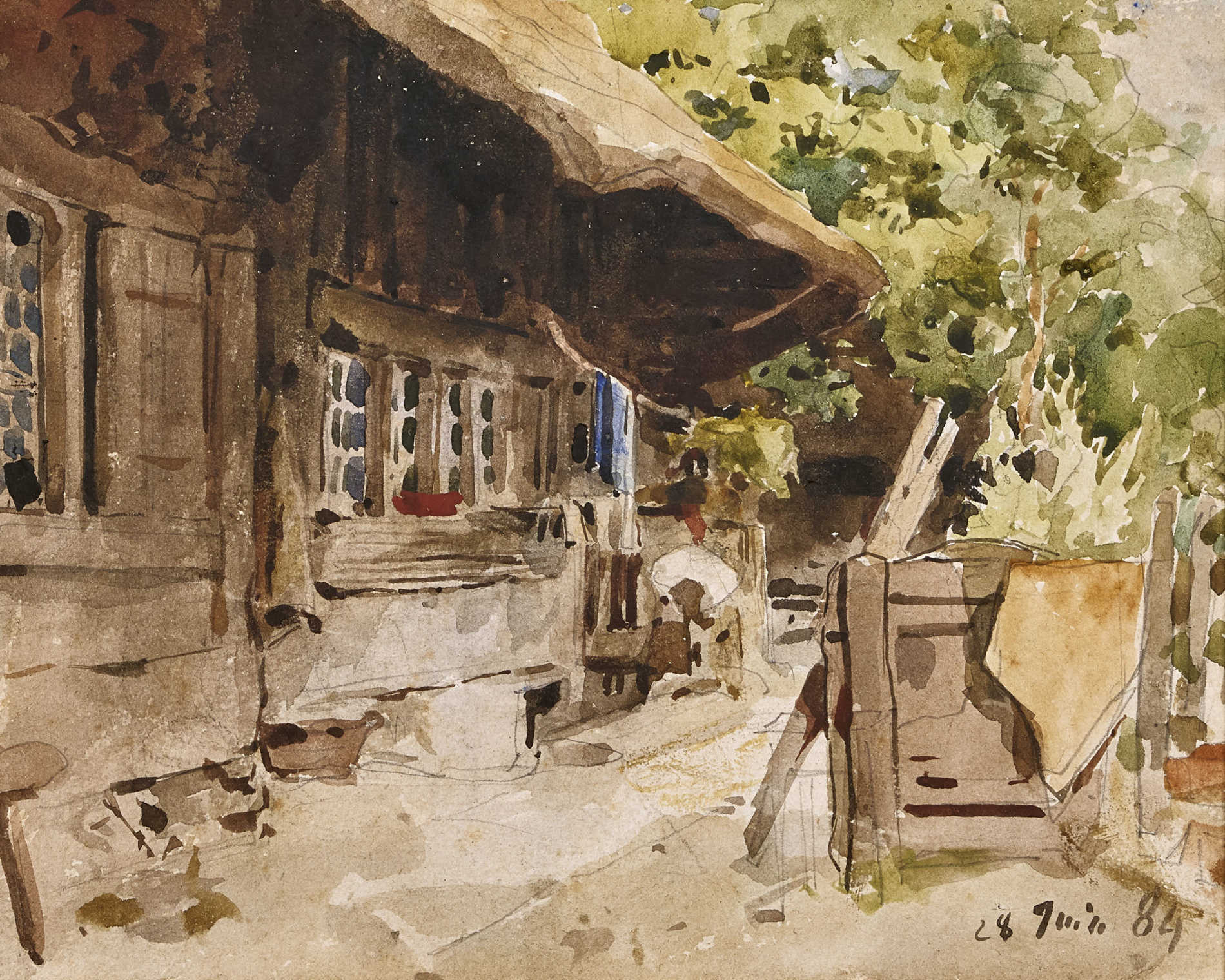 ANKER, ALBERT1831 Ins 1910Hinter dem Bauernhaus.Aquarell über Bleistift,dat. "28 Juin" (18)84 u.r.,