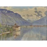 VAUTIER, ALEXISGrandson 1870 - 1929 LausanneAnsicht des Genfersees mit Schloss Chillon.Öl auf