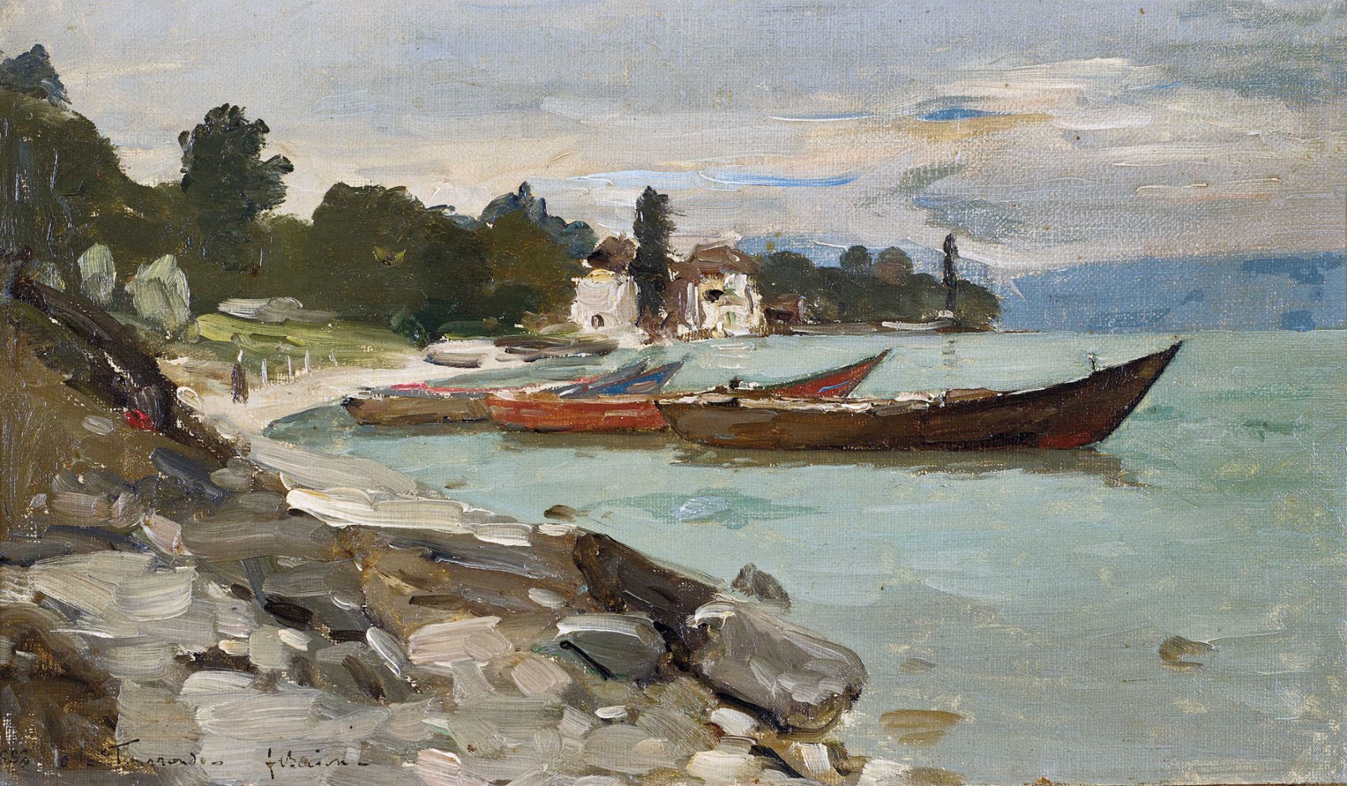 BOCION, FRANÇOIS1828 Lausanne 1890Barques de pêcheurs à Tourronde.Öl auf Leinwand, auf Malkarton,