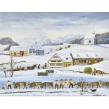 METTLER, DÖLF1934 Wildhaus - 2015 AppenzellAppenzeller Winterlandschaft mit Bauern bei der Arbeit.Öl