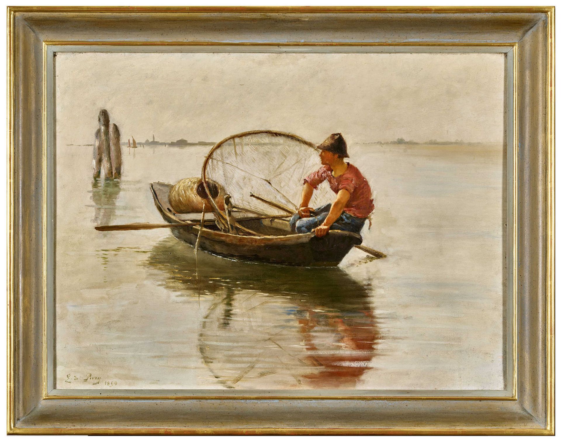 PURY, BARON EDMOND JEAN DENeuchâtel 1845 - 1911 LausanneJunger Fischer im Boot in der Lagune von - Bild 2 aus 4