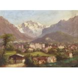 SCHWEIZ, 19. JH.Interlaken mit Jungfrau.Öl auf Malkarton,sig. "Boch" u.r.,18x24,5 cm- - -22.00 %