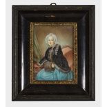 MINIATURFrankreich, 19. Jh.Porträt einer Dame mit Pelzmantel und Muff.Gouache, wohl auf Elfenbein,