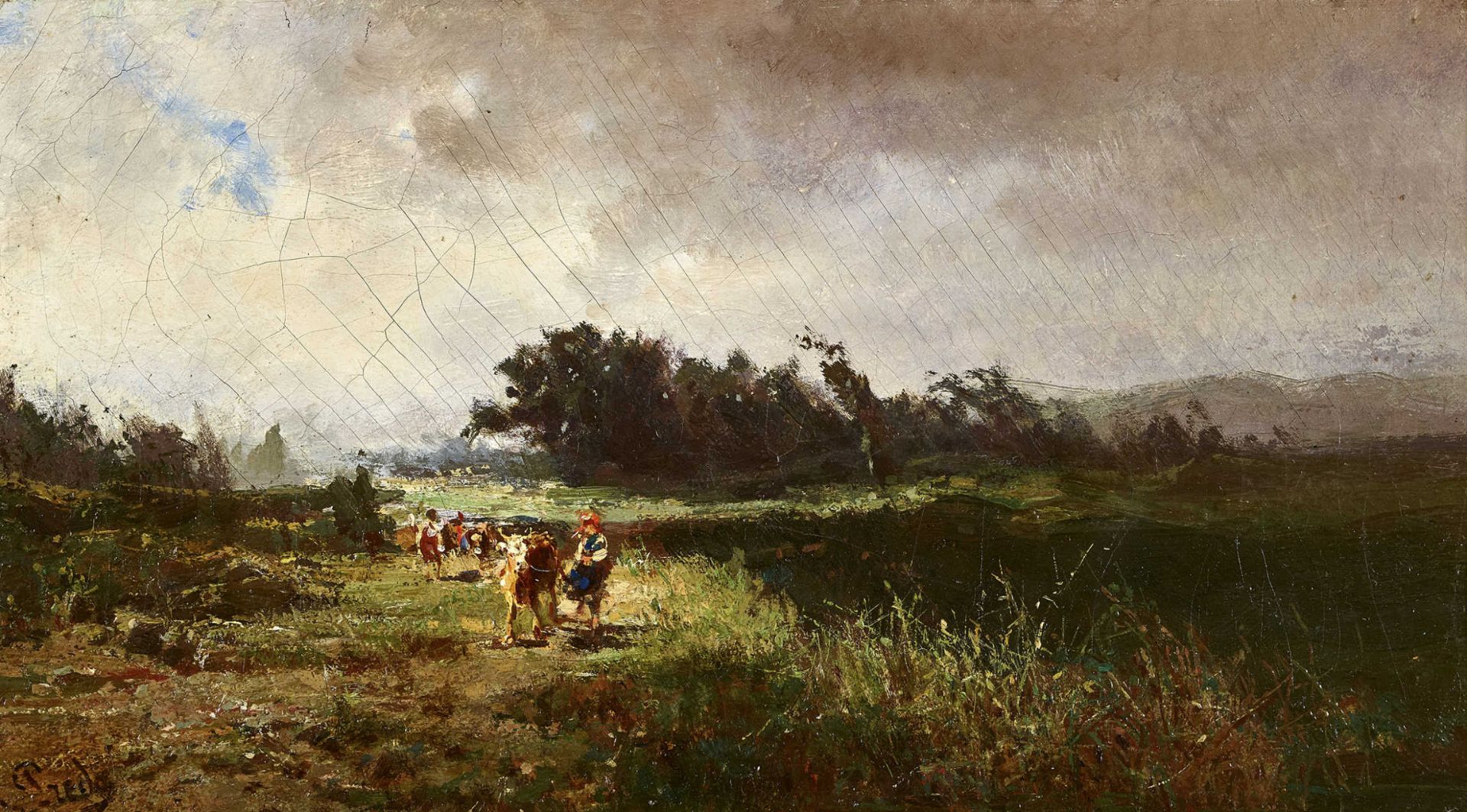 PREDA, AMBROGIOMailand 1839 - 1906 DavescoPaesaggio.Öl auf Leinwand,sig. u.l.,21x38,5 cm- - -22.00 %