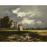 THIERRÉE, EUGÈNE STANISLASParis 1810 - 1879Landschaft mit Windmühle und Wäscherin.Öl auf Holz,sig.