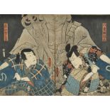 KUNISADA, UTAGAWA1786 Edo (Tokyo) 1865Diptychon.Kabuki-Schauspieler Kawarasaki Gonjûrô I als Yaegaki