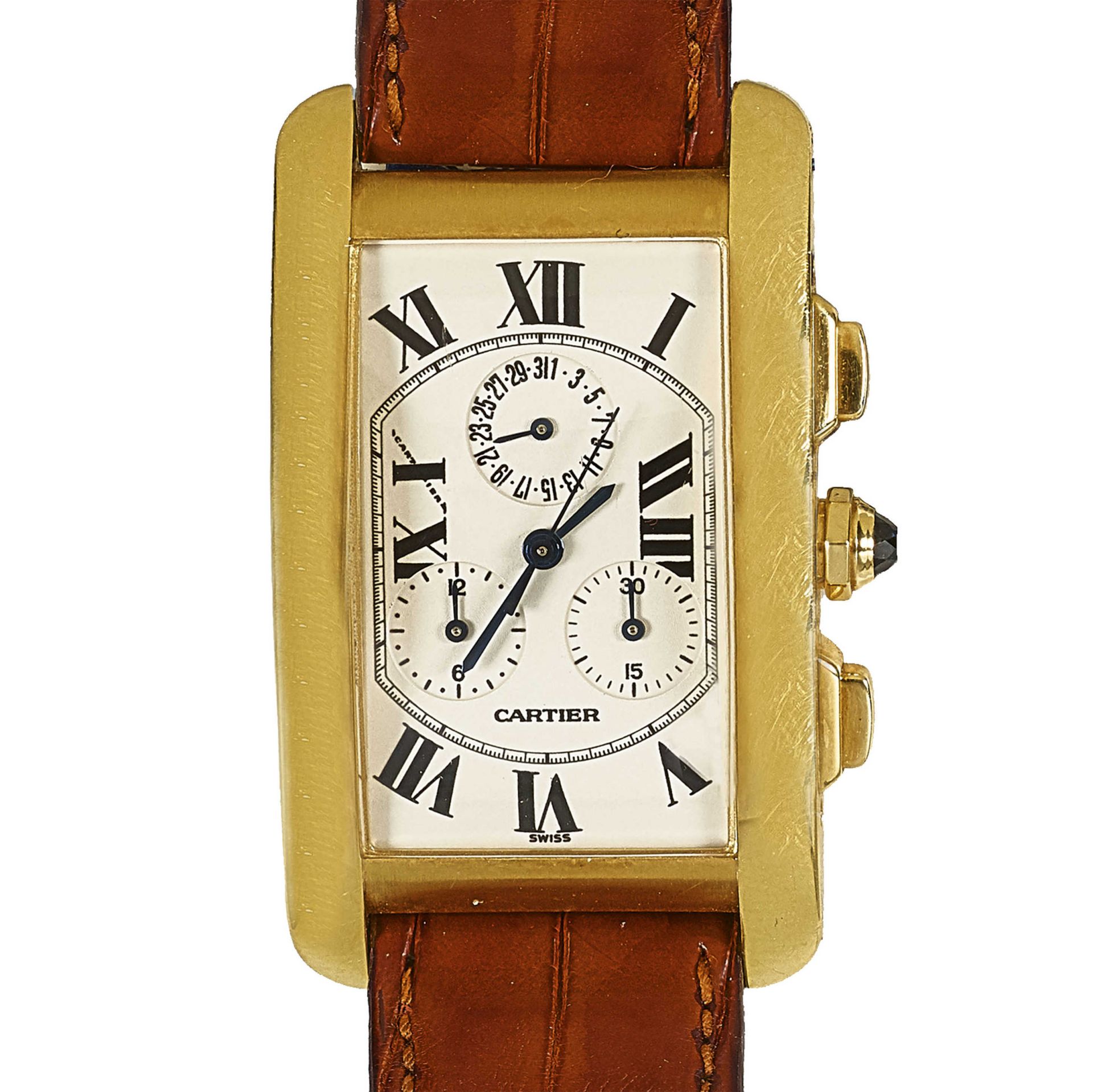 CARTIERGentleman's wristwatch "Tank Américaine".Manufacturer/Manufaktur: Cartier, Paris. Model: "