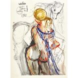 DALÍ, SALVADOR1904 Figueras 1989Reiterin mit Pferd.Farbserigrafie, im Druck sig. u. dat. (19)73 o.