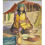 MÜLLER-SCHWABEN, FRITZMainz 1879 - 1957 GautingHockende Frau in Tunesien.Öl auf Malkarton,verso