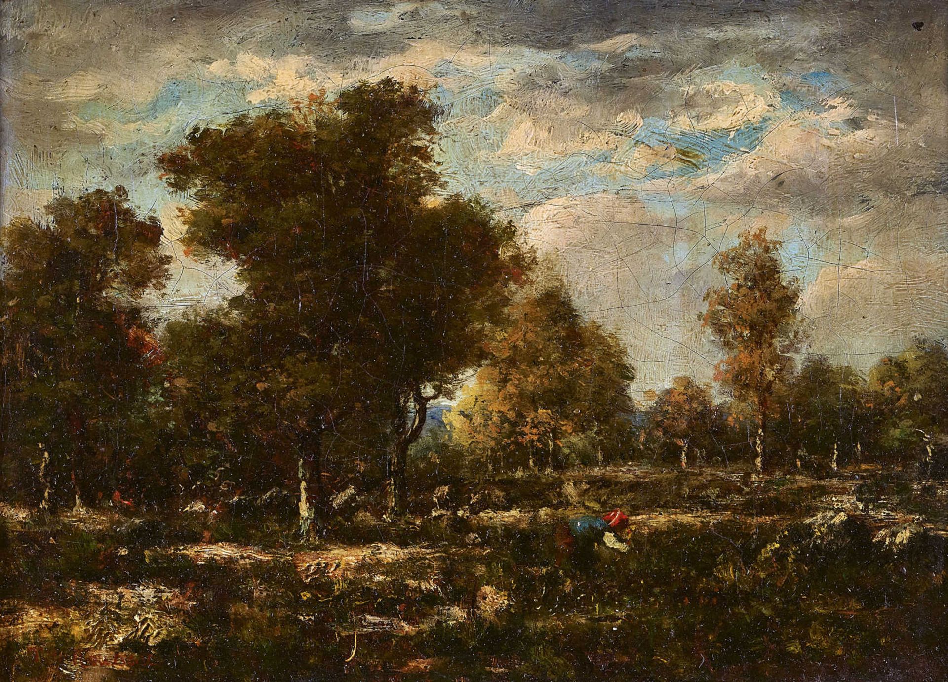 ROUSSEAU, THÉODOREParis 1812 - 1867 BarbizonZugeschriebenPaysage.Öl auf Leinwand,bez. u.l.,16,5x22