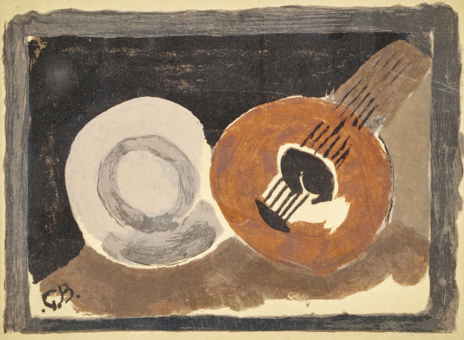 BRAQUE, GEORGESArgenteuil-sur-Seine 1882 - 1963 ParisNeujahrskarte.Composition à la guitarre.