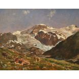 GARTMEIER, HANS1910 Langnau im Emmental 1986Weidende Kühe auf der Alp.Öl auf Hartplatte,sig. u.r.,