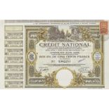 WERTPAPIEREParis, Juni 1923.10 Stück "Crédit National": 6%-Anleihe über 500 Francs. Nrn. 1748974 und