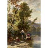 ZAHND, JOHANN1854 Schwarzenburg 1934Kindertrio am sommerlichem Fluss.Öl auf Leinwand,sig. u. dat.