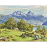 KAUFMANN, JOSEF CLEMENSLuzern 1867 - 1926 ZürichSeelandschaft mit Bergkette.Pastell,sig. u. dat.