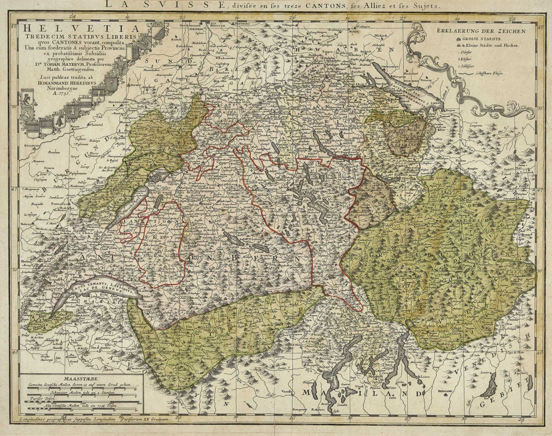 MAYER, TOBIASMarbach 1723 - 1762 GöttingenHelvetia tredecim stratibus liberis quos Cantones vocant