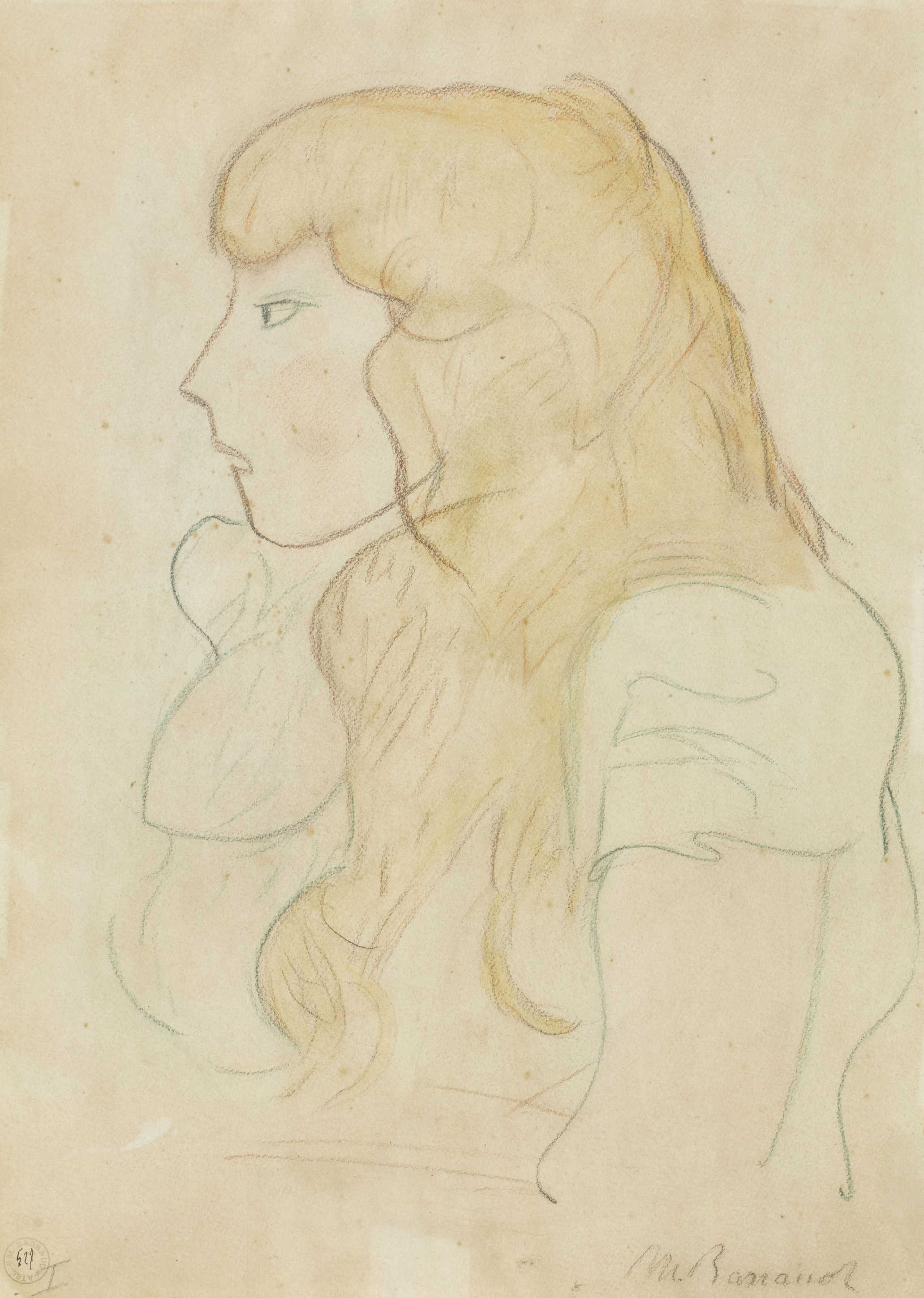 BARRAUD, MAURICE1889 Genève 1954Mädchen mit langem Haar.Aquarell und Bleistift,sig. u.r., Atelier-