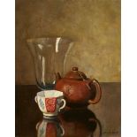 WEBER, WERNERLangnau am Albis 1892 - 1977 RüschlikonStillleben mit Teekanne, Tasse und Glas.Öl auf