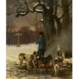 PENNE, CHARLES OLIVIER DEParis 1831 - 1897 Marlotte/FontainebleauRastender Jäger mit Hunden.Öl auf