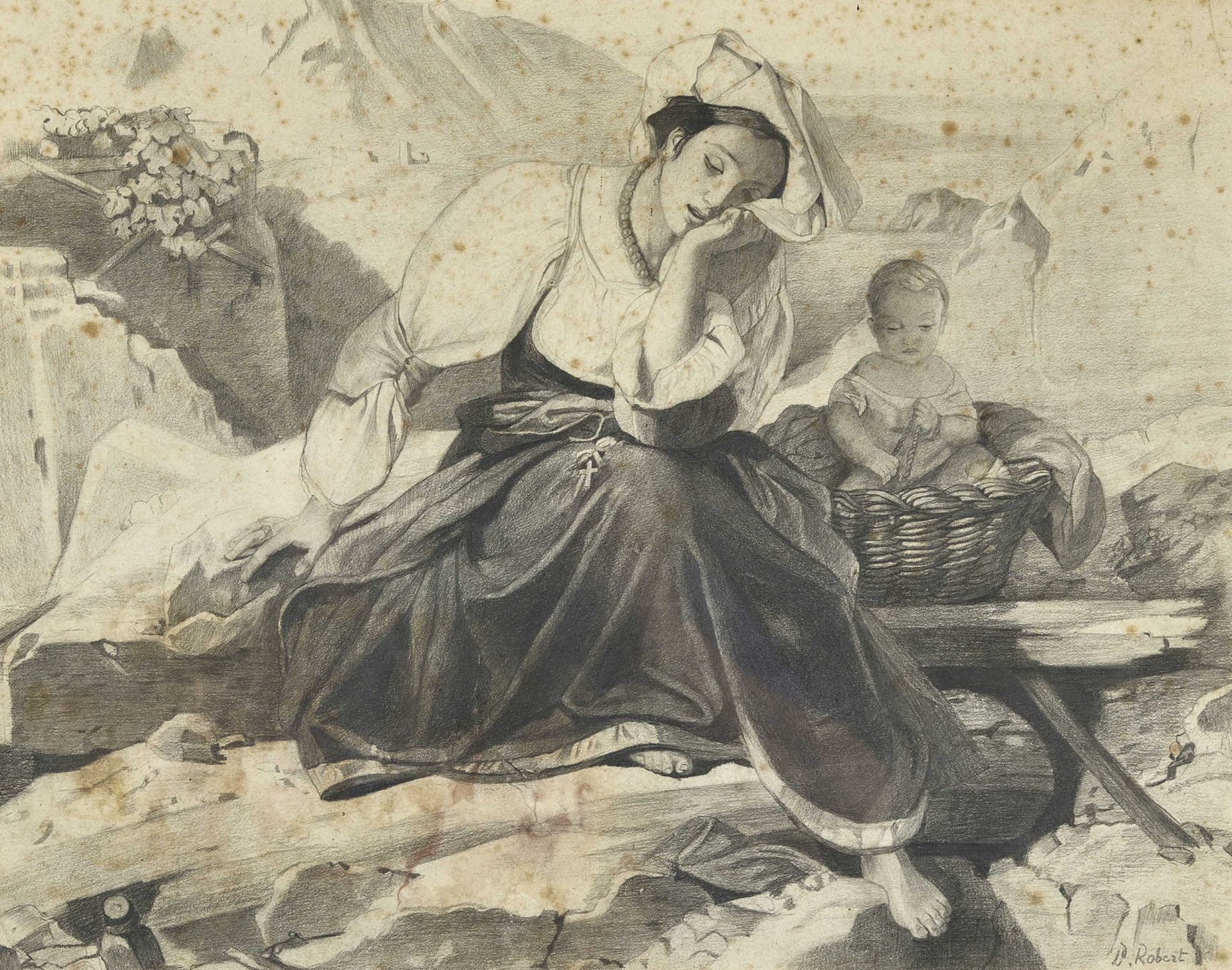 ROBERT, LÉOPOLD LOUISLa Chaux-de-Fonds 1794 - 1835 VenedigNachErschöpfte Italienerin mit Kind.