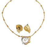 BICOLOR-DEMI-PARUREExtravagantes Set aus Gelb- und Weissgold 18 kt. Das Collier zentral besetzt