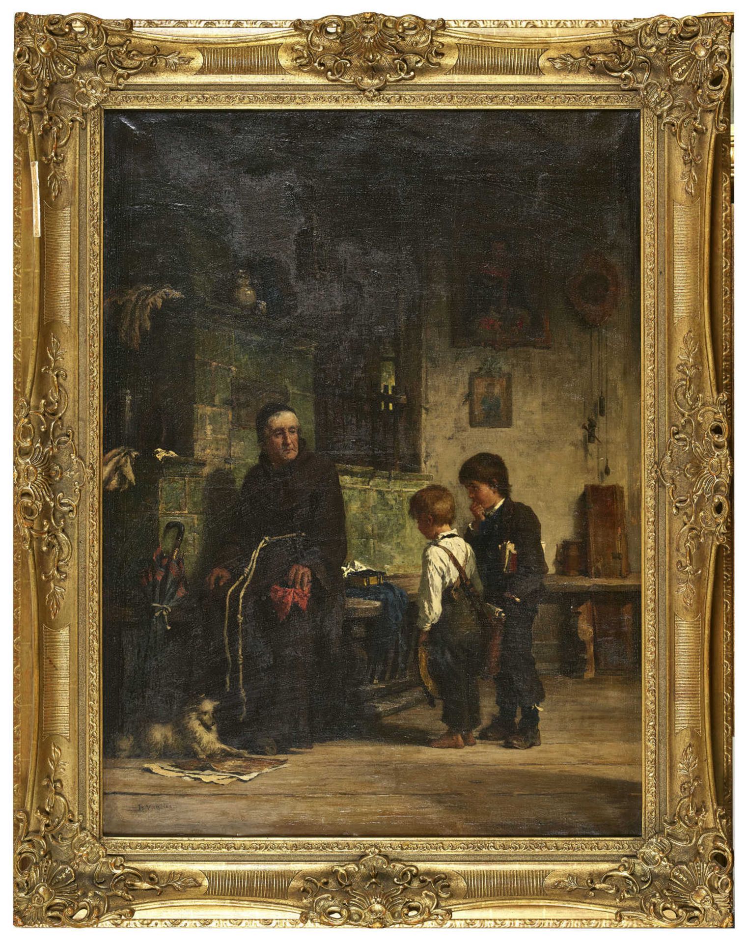 VAUTIER, BENJAMIN IMorges 1829 - 1898 DüsseldorfMönch mit zwei Schülern.Öl auf Leinwand,sig. u.l., - Bild 2 aus 4