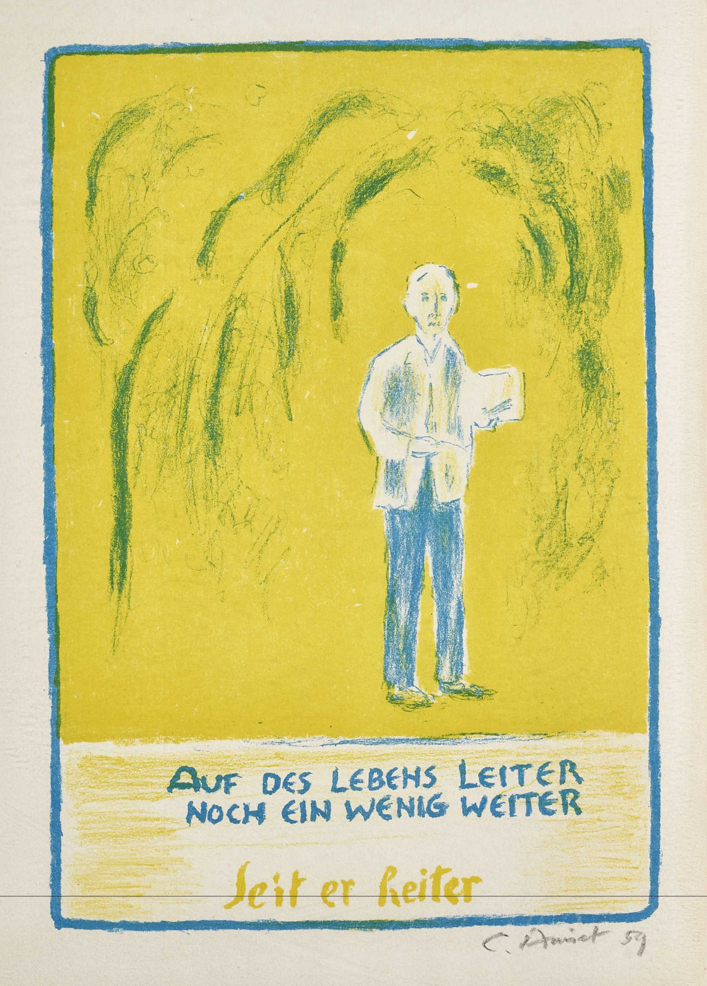 AMIET, CUNOSolothurn 1868 - 1961 OschwandSelbstbildnis stehend am Zeichenblock.Farblithografie,