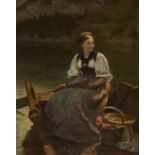 MEYER, CARL DIETHELMBaden 1840 - 1884 MünchenJunge Bäuerin mit Blumenkorb im Ruderboot.Öl auf