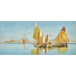 BENVENUTI, EUGENIO1881 Venedig 1959Segelschiffe vor Venedig.Aquarell,sig. u.r.,16x36 cm (LM)Blatt