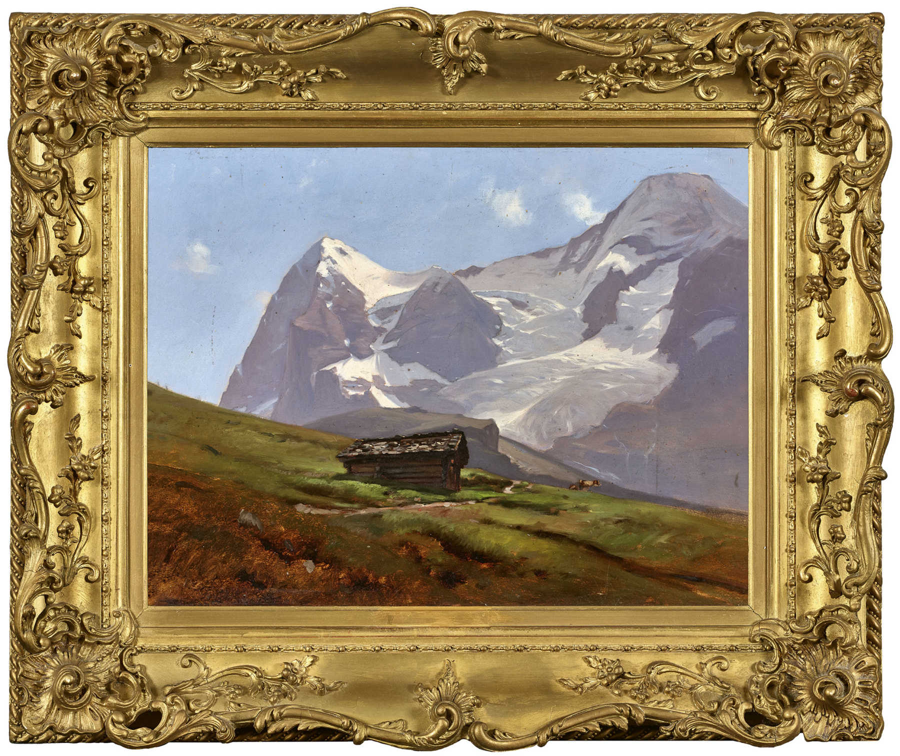 VEILLON, AUGUSTE LOUISBex 1834 - 1890 GenèveBlick auf Eiger und Mönch.Öl auf Papier, auf Leinwand,