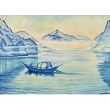 PORGES, CLARABerlin 1879 - 1963 SamedanBarke auf dem Lago di Lugano.Aquarell,sig. u.r.,56,5x78,5 cm-