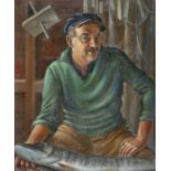 FARAVEL, GASTONLausanne 1901 - 1947 MézièresPorträt eines Fischers mit Hecht.Öl auf Leinwand,sig. u.