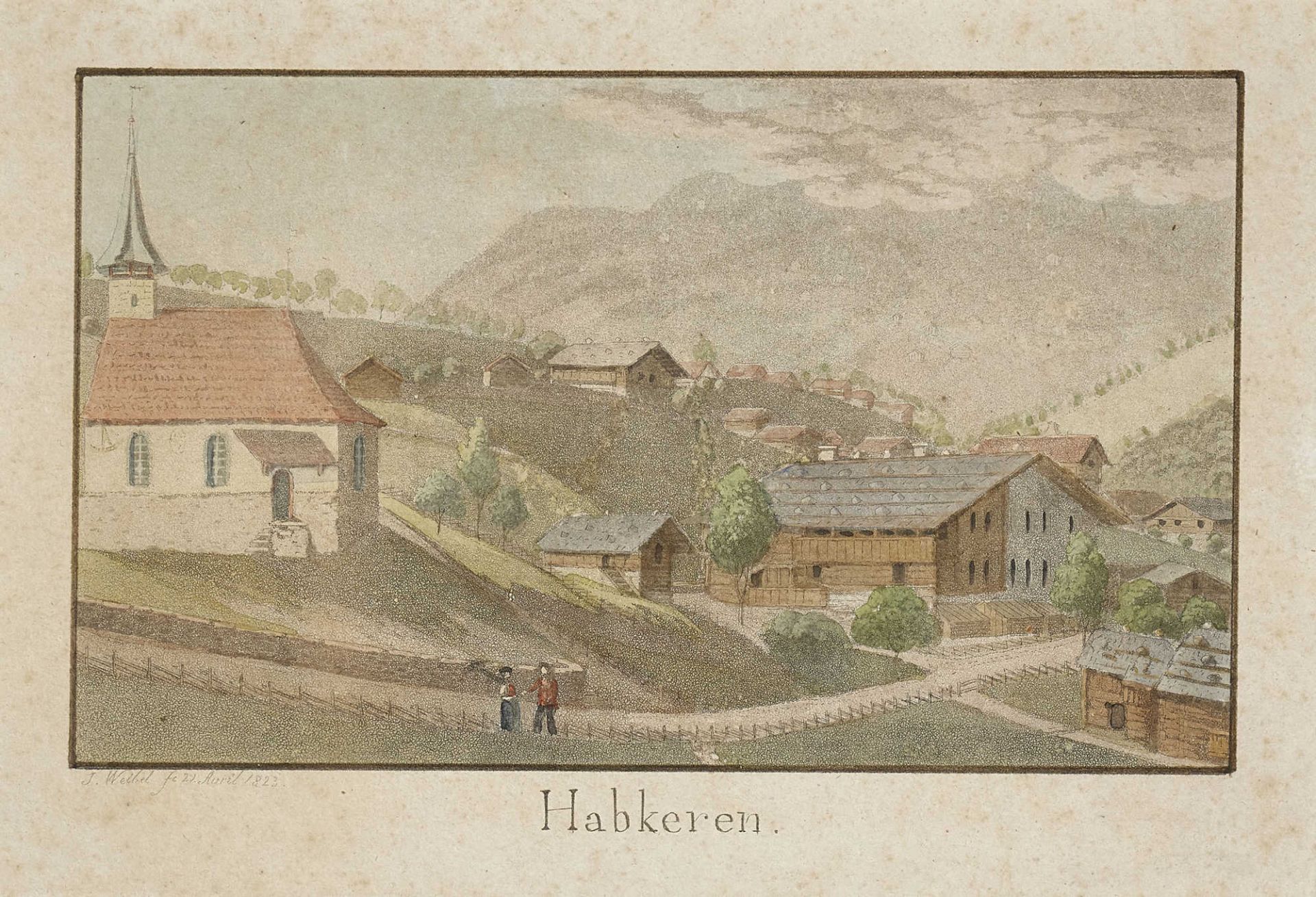 WEIBEL, JAKOB SAMUEL1771 Bern 1846Konvolut.2 Blätter aus "Bernische Landpfarrhäuser": 1. "Habkeren". - Bild 3 aus 3