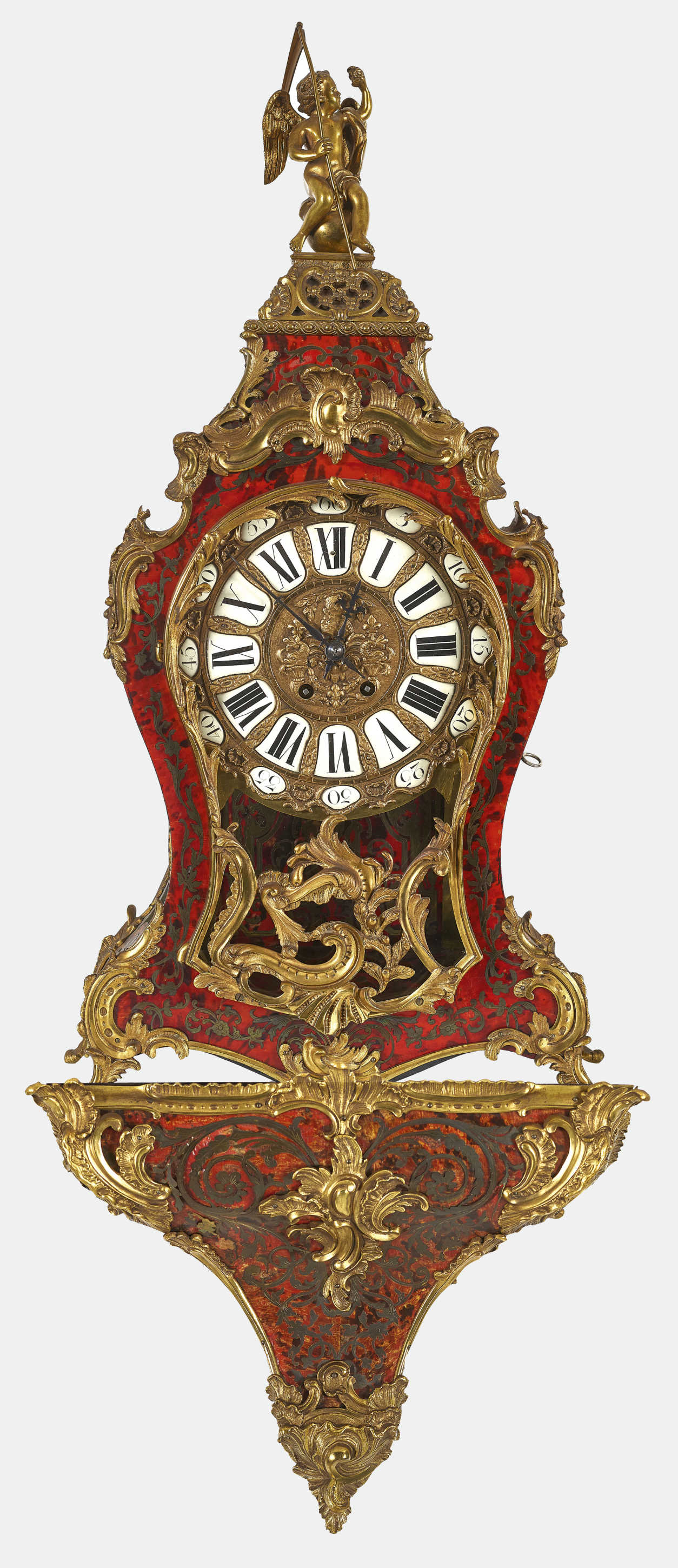 PRUNKPENDULEStil Louis XV, Frankreich, 19./20. Jh.Seitlich eingezogenes Holzgehäuse, verziert mit