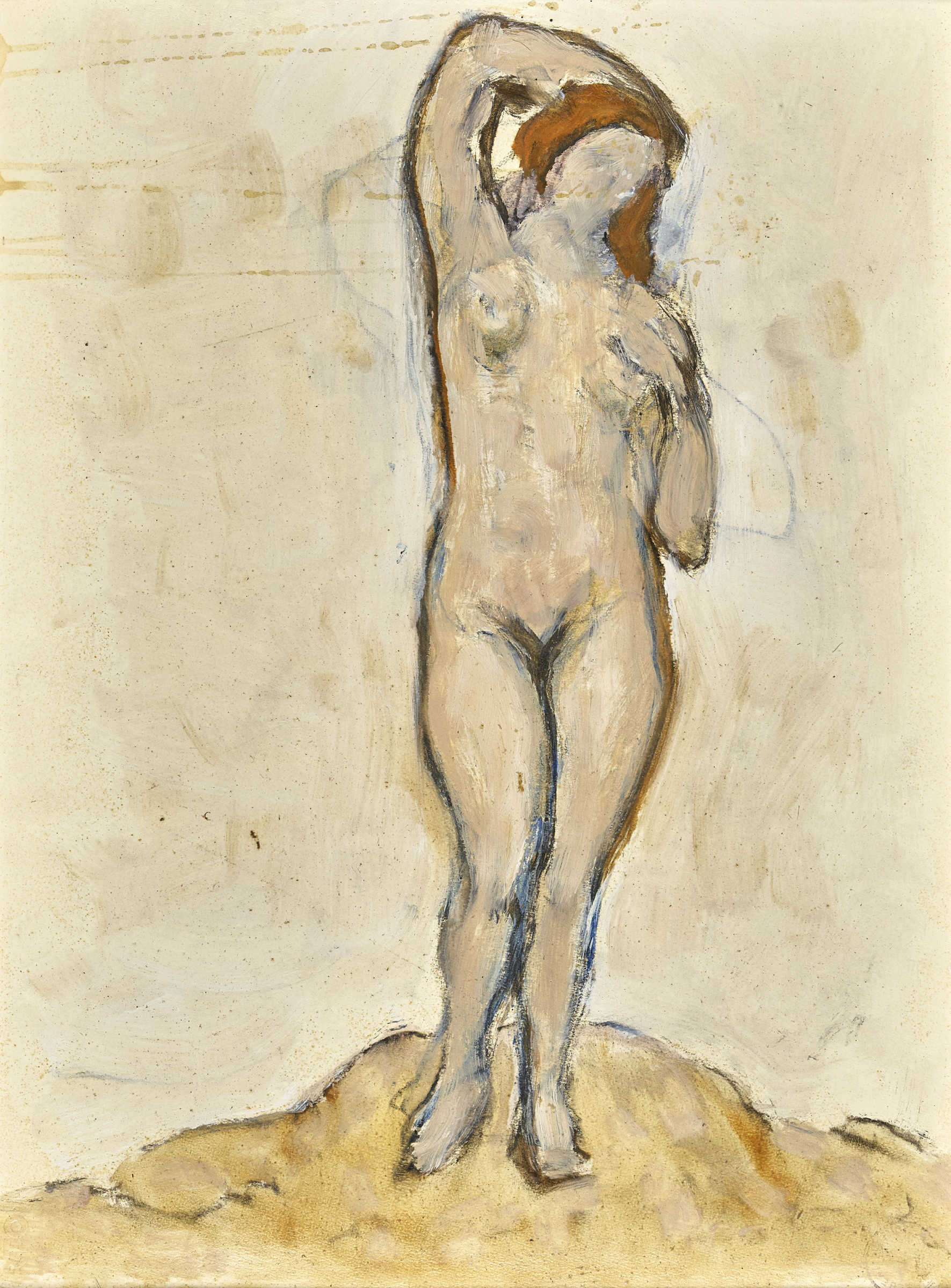 SCHMIDT, ALBERT1883 Genève 1970Femme nue.Öl und Kohle auf Papier, auf Tafel,Atelier-Stpl. u.r.,47x34