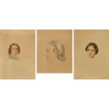SUTER, JAKOBRiedikon 1793 - 1874 ThunZugeschriebenKonvolut Porträts.3 Blätter: 1. Mädchenkopf mit