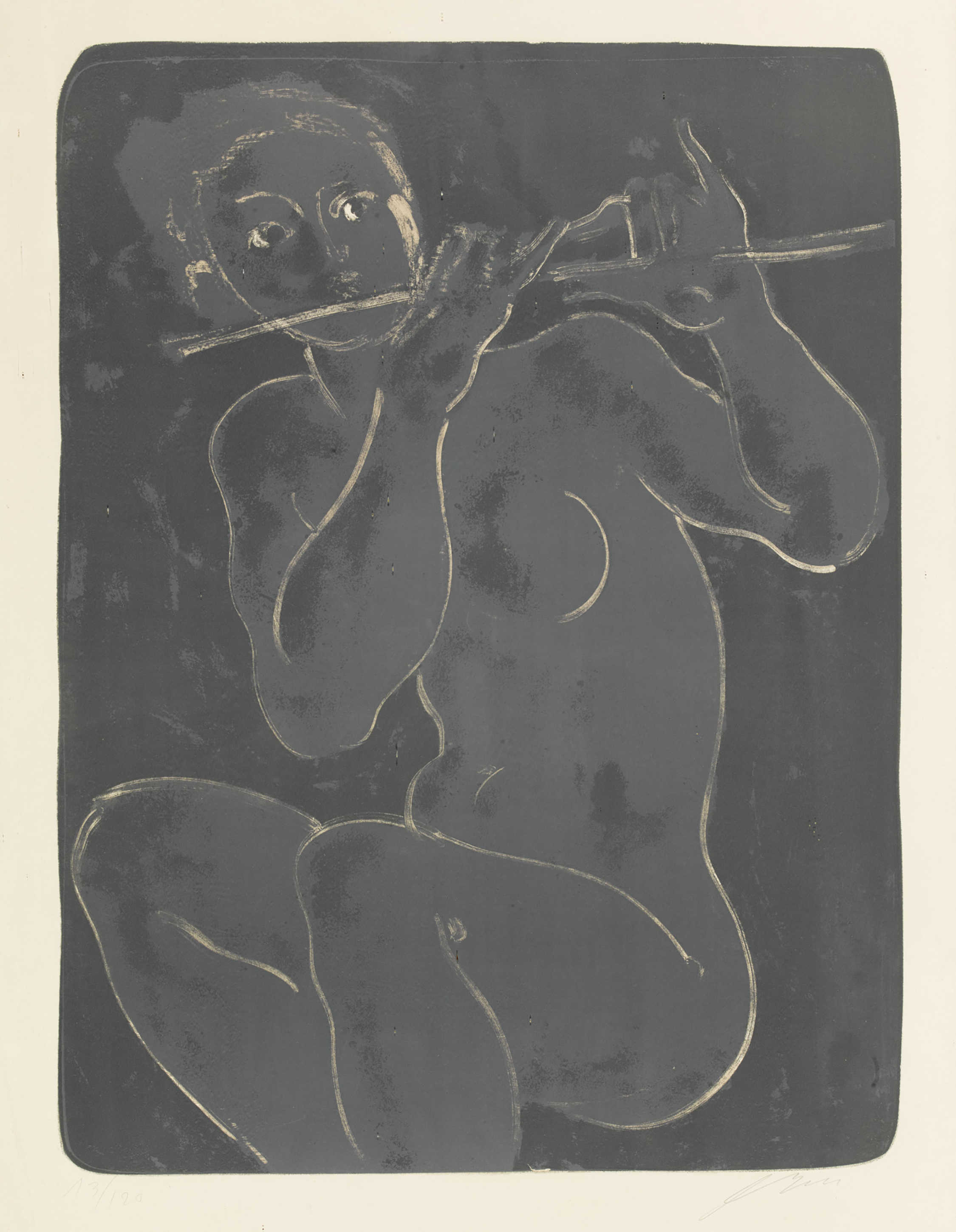 ERNI, HANS1909 Luzern 2015Querflötenspielerin.Farblithografie,handsig. u.r., num. 13/120,65x47 cm,