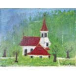 KRÜSI, HANSSpeicher 1920 - 1995 St. GallenLandschaft mit Kapelle.Öl auf Leinwand,sig. u.r. sowie