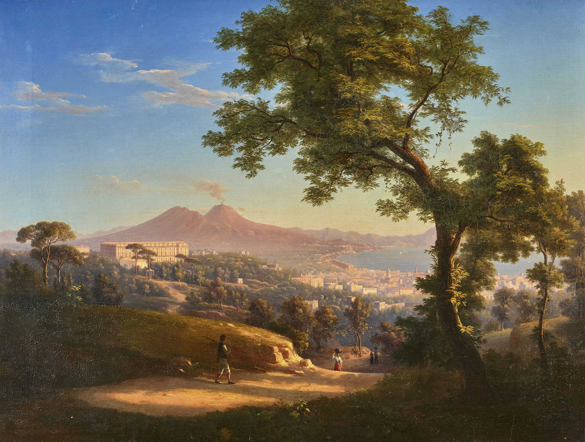 ITALIEN, 19. JH.Blick auf Neapel und den Vesuv.Öl auf Leinwand, doubliert,78x104,5 cm- - -22.00 %