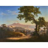 ITALIEN, 19. JH.Blick auf Neapel und den Vesuv.Öl auf Leinwand, doubliert,78x104,5 cm- - -22.00 %