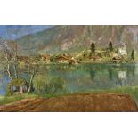 SURBEK, VICTORZäziwil 1885 - 1975 BernBlick aus dem Atelier auf den Brienzersee und Iseltwald.Öl auf