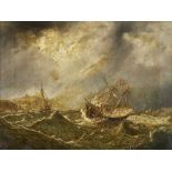 FRANKREICH, 19. JH.Segelschiffe auf stürmischer See.Öl auf Leinwand,46x61 cm- - -22.00 % buyer's