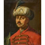 FRANKREICH, 18. JH.Porträt eines Orientalen mit Turban.Öl auf Leinwand,52x43,5 cmEin wenig zu