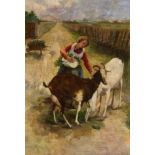 TRIANTAFYLLIDIS, THEOFRASTOSIzmir 1881 - 1955 AthenBäuerin beim Füttern von Ziegen mit Rebblättern.