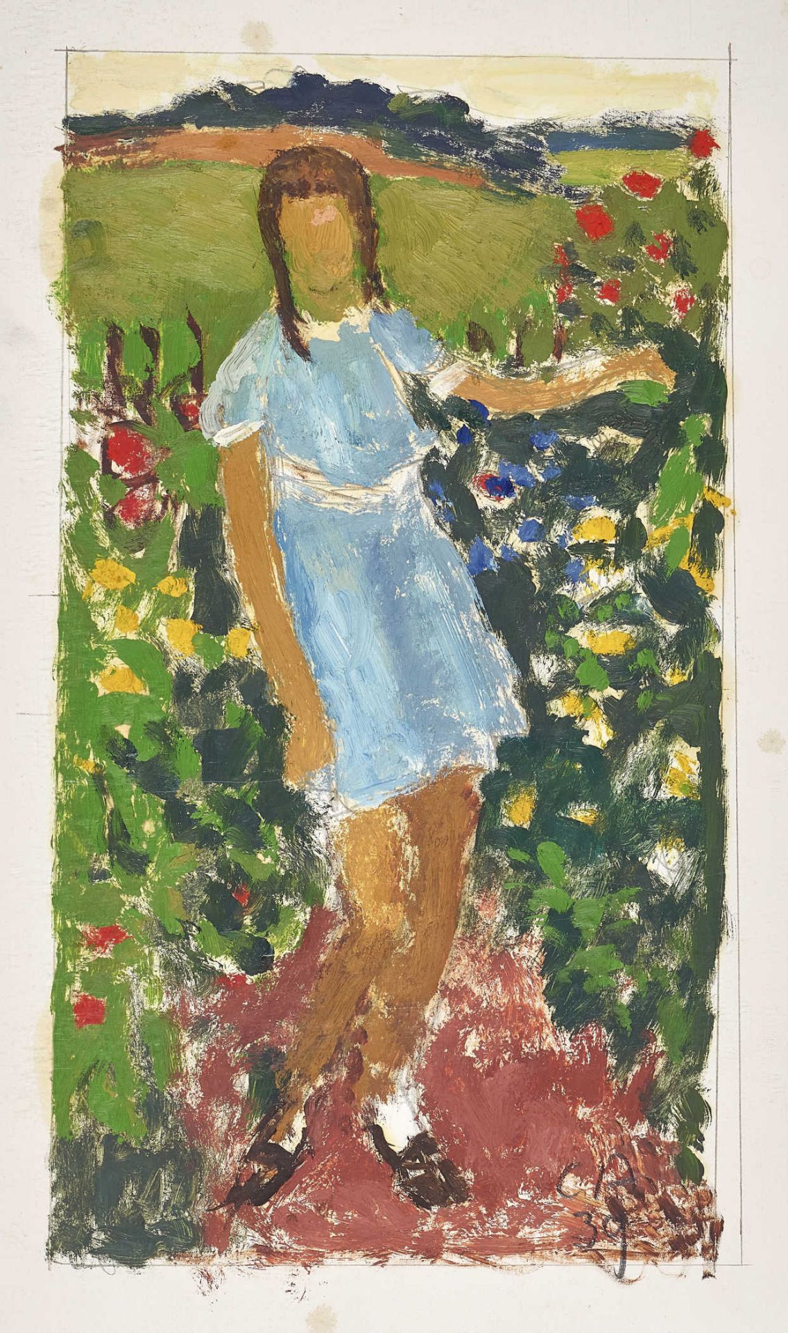 AMIET, CUNOSolothurn 1868 - 1961 OschwandMädchen im Blumengarten.Öl auf Papier,mgr. u. dat. (19)39