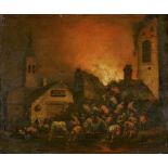POEL, EGBERT VAN DERDelft 1621 - 1664 RotterdamNachNächtlicher Dorfbrand.Öl auf Eichenholz,verso