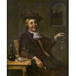 SÜDLICHE NIEDERLANDE, 18. JH.Porträt eines Mannes mit Pfeife und Trinkglas.Öl auf Eichenholz,20x15,5