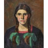 BARTH, PAUL BASILIUSBasel 1881 - 1955 RiehenPorträt einer jungen Frau mit Zöpfen.Öl auf Rupfen,