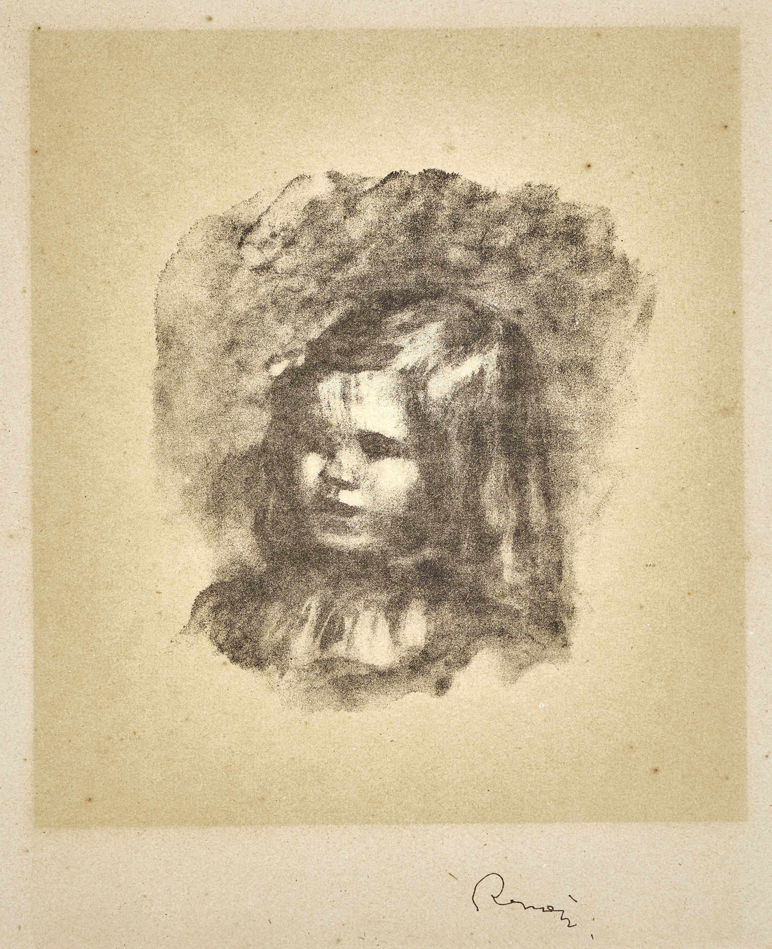 RENOIR, PIERRE-AUGUSTELimoges 1841 - 1919 Cagnes-sur-MerClaude Renoir, tourné à gauche.Lithografie,
