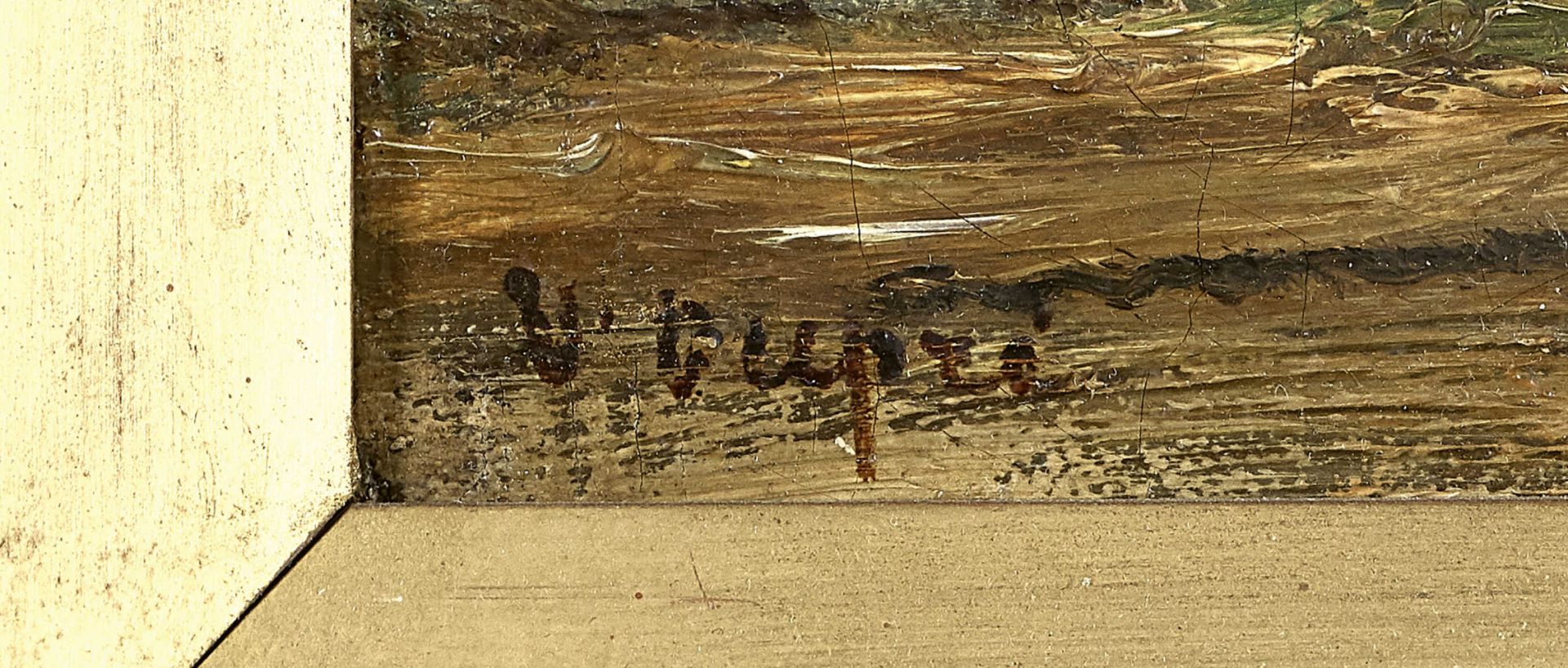DUPRÉ, LÉON VICTORLimoges 1816 - 1879 ParisPaysans aux vaches.Öl auf Leinwand,sig. u.l.,33x55 - Bild 4 aus 4